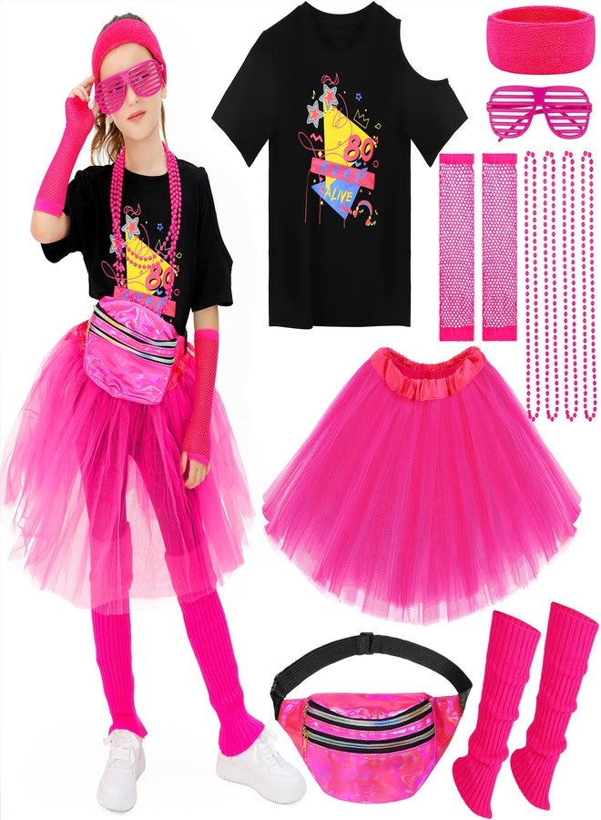SOMSOC 13 Pieces Girls 80s Outfit for Kids Halloween Costume Accessories Set for Cosplay 1980s Party - Image 1